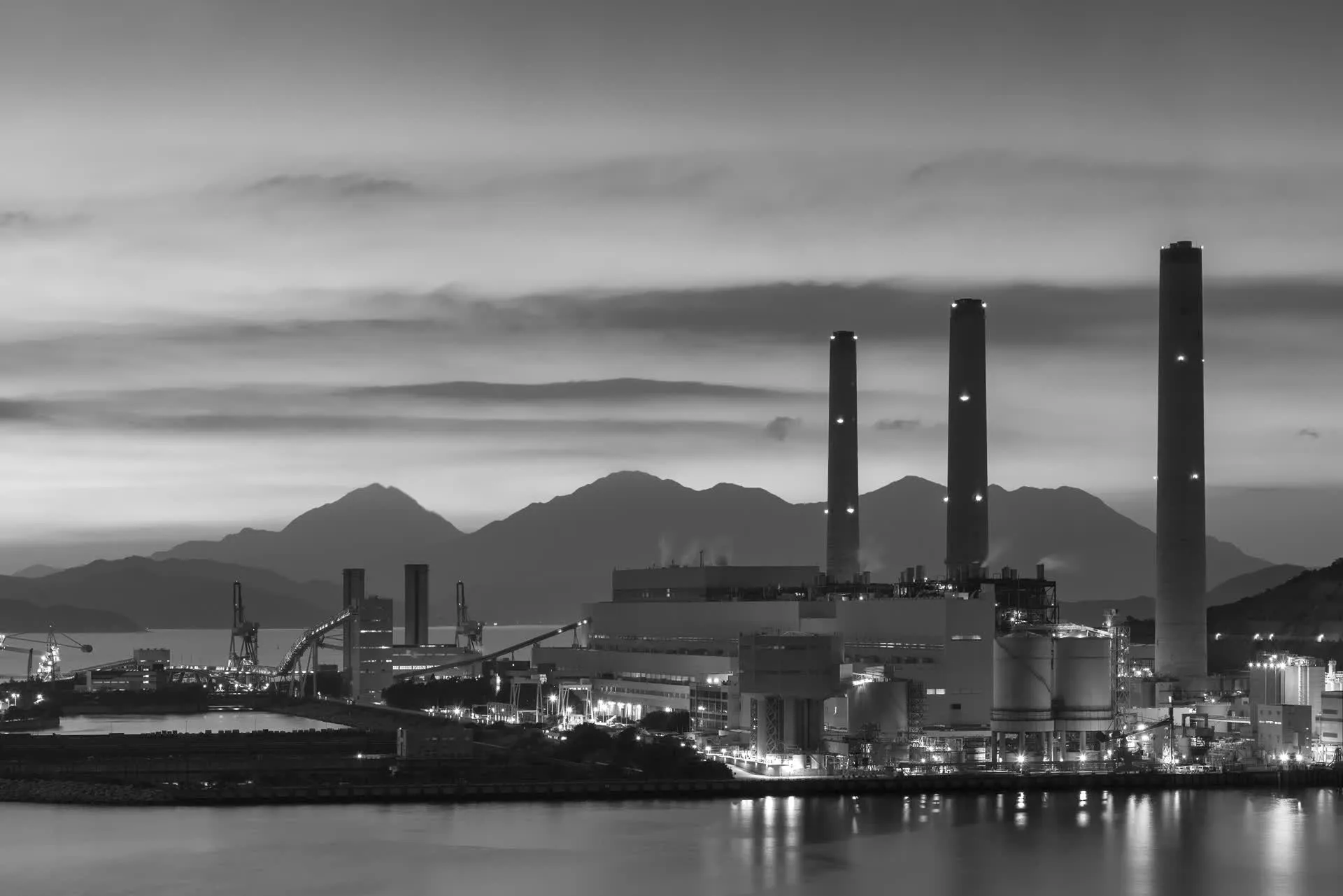 Black and white chemical plant
